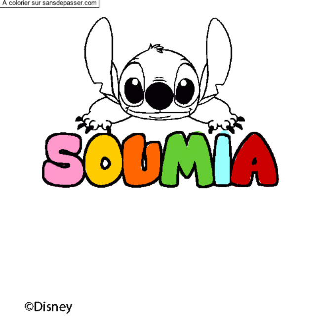 Coloriage pr&eacute;nom SOUMIA - d&eacute;cor Stitch par un invit&eacute;