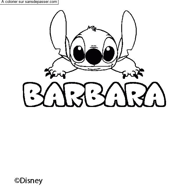 Coloriage pr&eacute;nom BARBARA - d&eacute;cor Stitch par un invit&eacute;