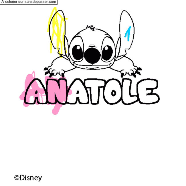Coloriage Coloriage pr&eacute;nom ANATOLE - d&eacute;cor Stitch par un invit&eacute;