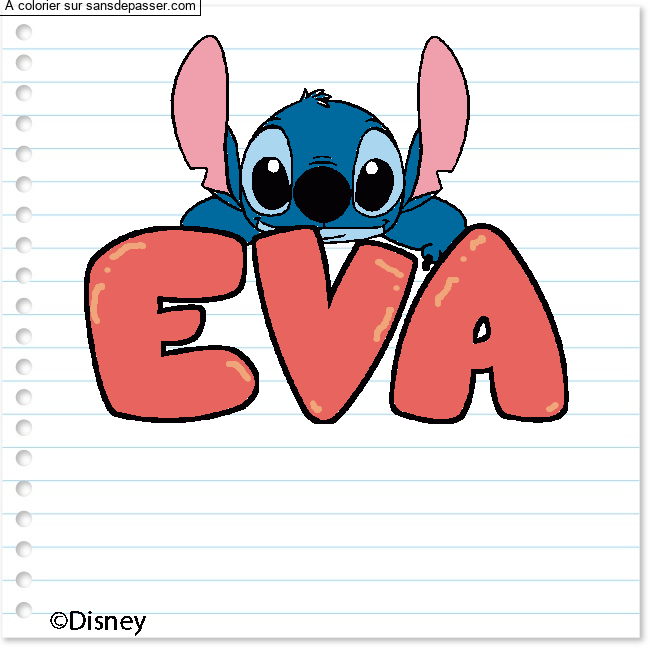 Coloriage Coloriage pr&eacute;nom EVA - d&eacute;cor Stitch par un invit&eacute;