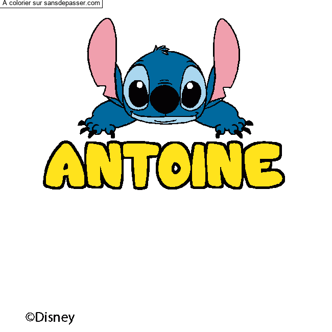 Coloriage Coloriage pr&eacute;nom ANTOINE - d&eacute;cor Stitch par un invit&eacute;