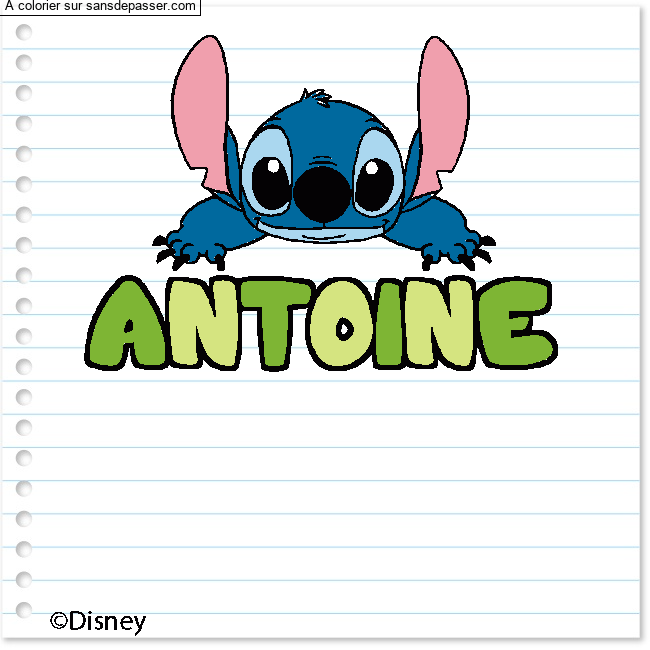 Coloriage Coloriage pr&eacute;nom ANTOINE - d&eacute;cor Stitch par un invit&eacute;