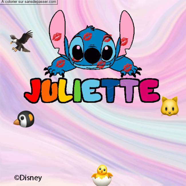 Coloriage Coloriage pr&eacute;nom JULIETTE - d&eacute;cor Stitch par un invit&eacute;