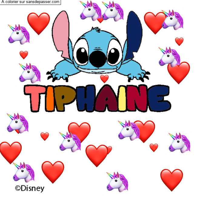 Coloriage Coloriage pr&eacute;nom TIPHAINE - d&eacute;cor Stitch par un invit&eacute;
