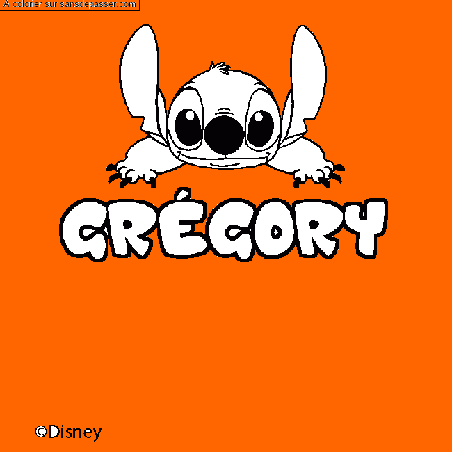 Coloriage Coloriage pr&eacute;nom GR&Eacute;GORY - d&eacute;cor Stitch par un invit&eacute;