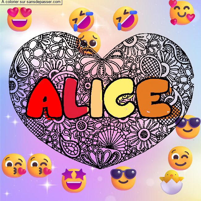 Coloriage Coloriage pr&eacute;nom ALICE - d&eacute;cor Mandala coeur par un invit&eacute;