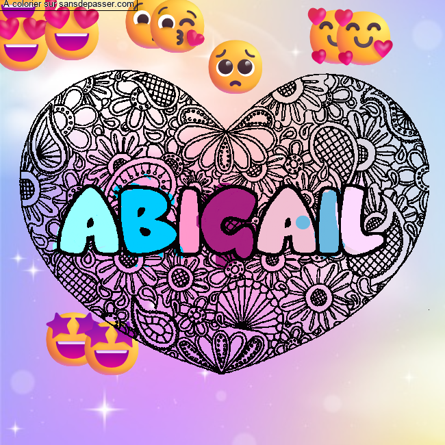 Coloriage Coloriage pr&eacute;nom ABIGAIL - d&eacute;cor Mandala coeur par un invit&eacute;