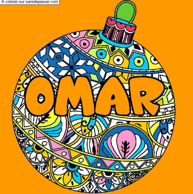 Coloriage Coloriage pr&eacute;nom OMAR - d&eacute;cor Boule de No&euml;l par Ibtissem