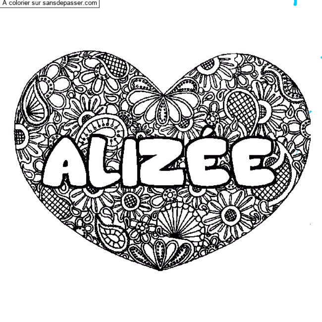 Coloriage Coloriage pr&eacute;nom ALIZ&Eacute;E - d&eacute;cor Mandala coeur par un invit&eacute;
