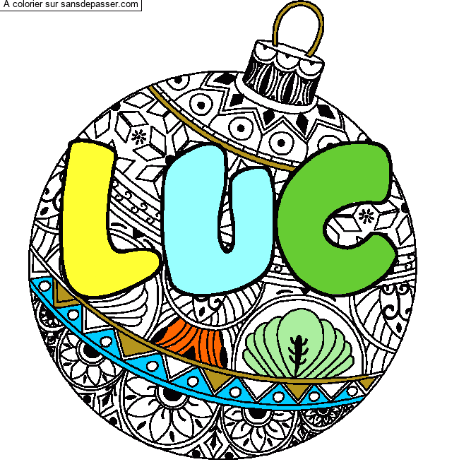 Coloriage Coloriage pr&eacute;nom LUC - d&eacute;cor Boule de No&euml;l par un invit&eacute;