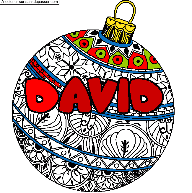 Coloriage Coloriage pr&eacute;nom DAVID - d&eacute;cor Boule de No&euml;l par un invit&eacute;