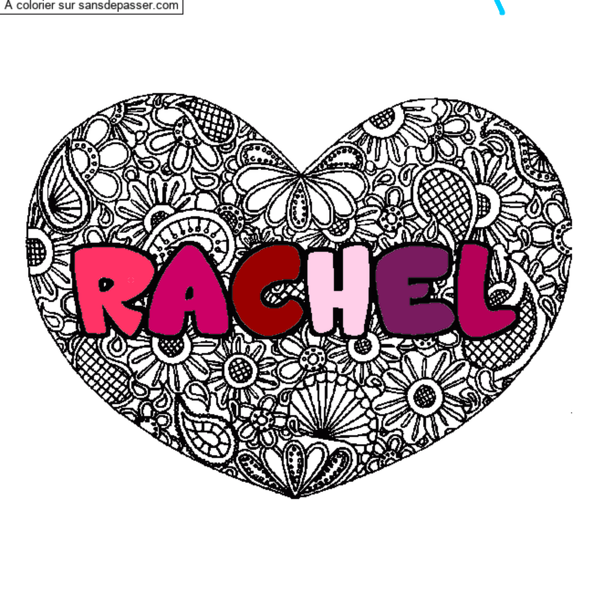Coloriage Coloriage pr&eacute;nom RACHEL - d&eacute;cor Mandala coeur par Helenad