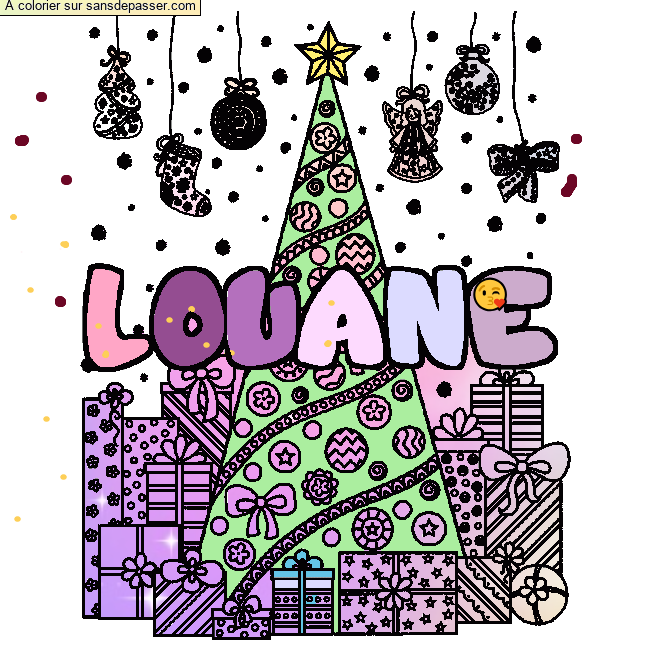 Coloriage Coloriage pr&eacute;nom LOUANE - d&eacute;cor Sapin et Cadeaux par un invit&eacute;