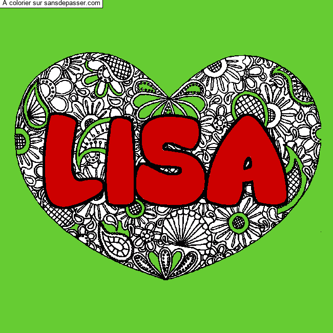 Coloriage pr&eacute;nom LISA - d&eacute;cor Mandala coeur par un invit&eacute;