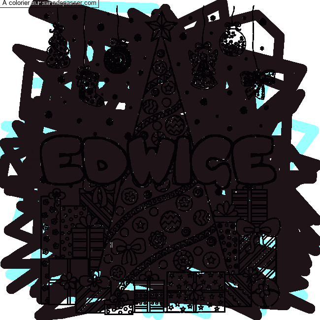 Coloriage pr&eacute;nom EDWIGE - d&eacute;cor Sapin et Cadeaux par un invit&eacute;