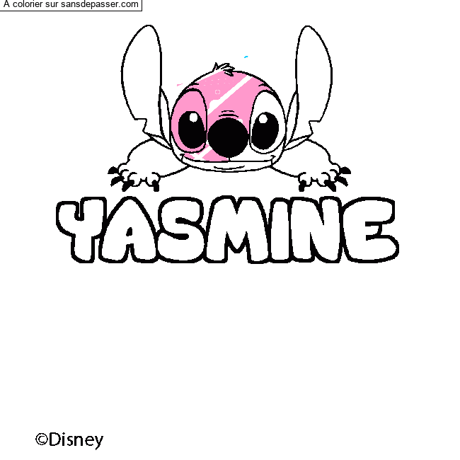 Coloriage pr&eacute;nom YASMINE - d&eacute;cor Stitch par un invit&eacute;
