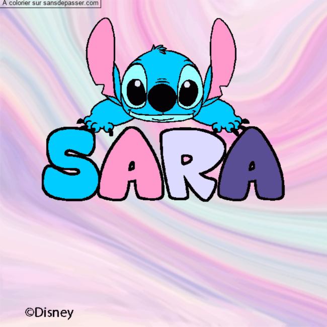 Coloriage pr&eacute;nom SARA - d&eacute;cor Stitch par un invit&eacute;