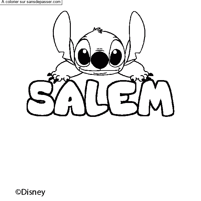 Coloriage pr&eacute;nom SALEM - d&eacute;cor Stitch par un invit&eacute;