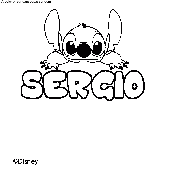 Coloriage pr&eacute;nom SERGIO - d&eacute;cor Stitch par un invit&eacute;