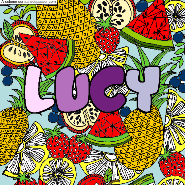 Coloriage pr&eacute;nom LUCY - d&eacute;cor Mandala fruits par un invit&eacute;