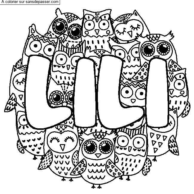 Coloriage pr&eacute;nom LILI - d&eacute;cor Chouettes par un invit&eacute;