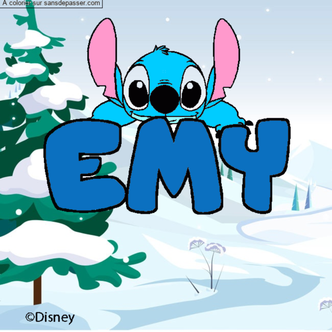 Coloriage pr&eacute;nom EMY - d&eacute;cor Stitch par un invit&eacute;