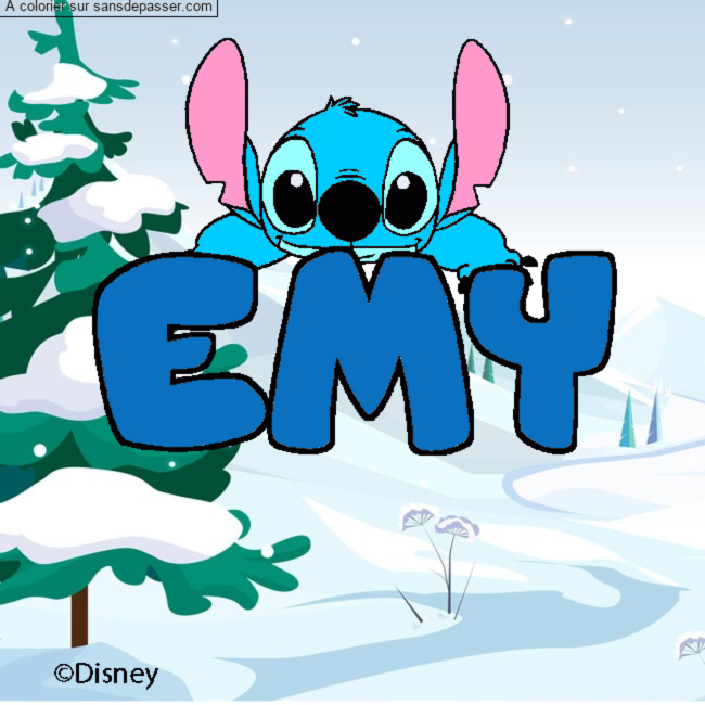 Coloriage pr&eacute;nom EMY - d&eacute;cor Stitch par un invit&eacute;