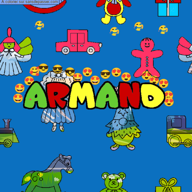 Coloriage pr&eacute;nom ARMAND - d&eacute;cor Jouets par un invit&eacute;