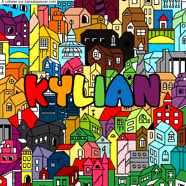 Coloriage pr&eacute;nom KYLIAN - d&eacute;cor Ville par un invit&eacute;