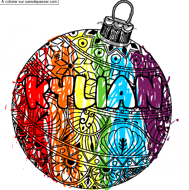 Coloriage pr&eacute;nom KYLIAN - d&eacute;cor Boule de No&euml;l par un invit&eacute;