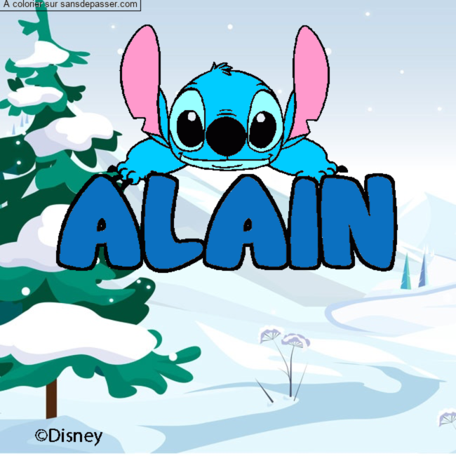 Coloriage pr&eacute;nom ALAIN - d&eacute;cor Stitch par un invit&eacute;