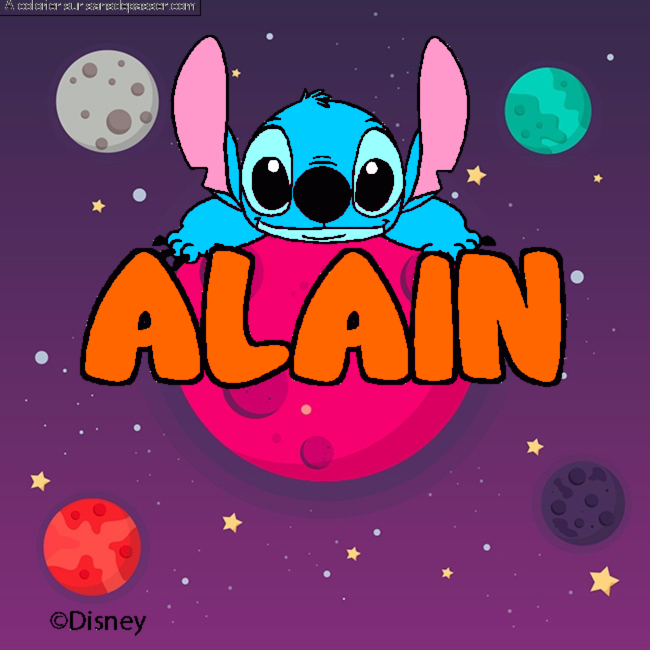 Coloriage pr&eacute;nom ALAIN - d&eacute;cor Stitch par un invit&eacute;
