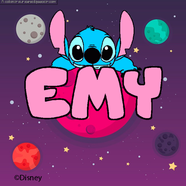 Coloriage pr&eacute;nom EMY - d&eacute;cor Stitch par un invit&eacute;
