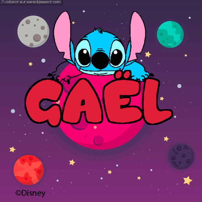 Coloriage pr&eacute;nom GA&Euml;L - d&eacute;cor Stitch par un invit&eacute;