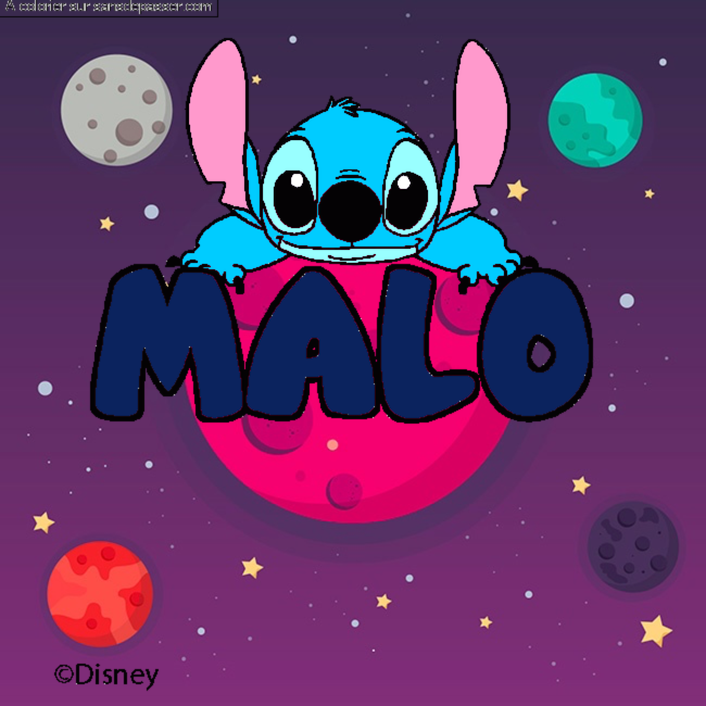 Coloriage pr&eacute;nom MALO - d&eacute;cor Stitch par un invit&eacute;