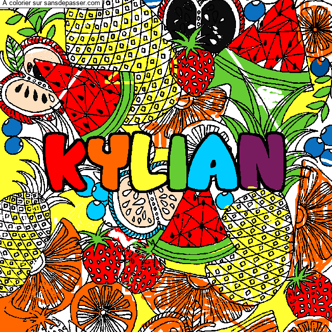 Coloriage pr&eacute;nom KYLIAN - d&eacute;cor Mandala fruits par un invit&eacute;