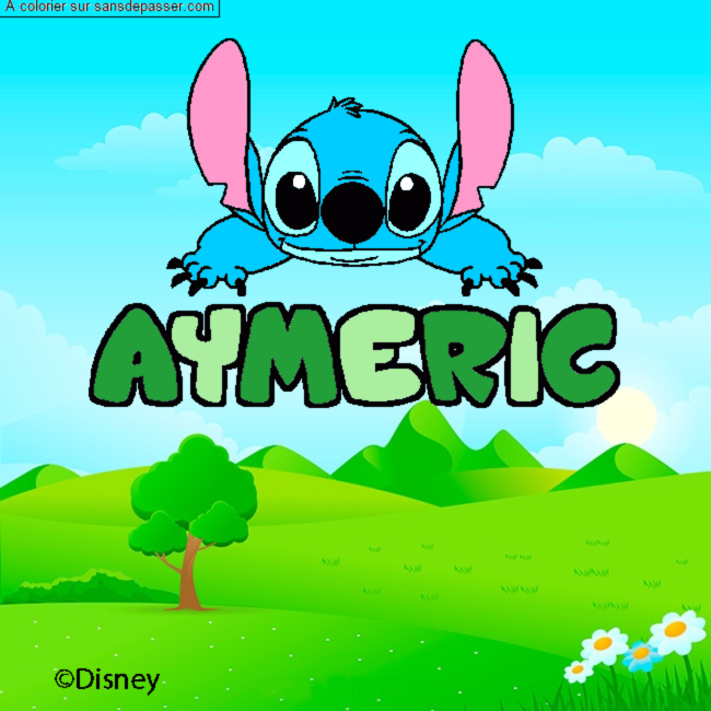 Coloriage Coloriage pr&eacute;nom AYMERIC - d&eacute;cor Stitch par un invit&eacute;