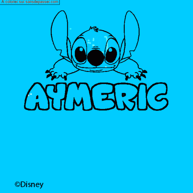 Coloriage Coloriage pr&eacute;nom AYMERIC - d&eacute;cor Stitch par un invit&eacute;