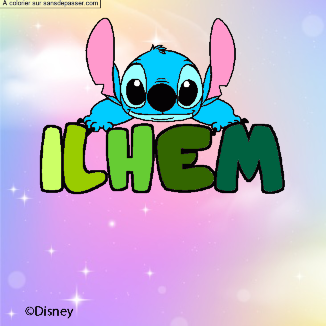 Coloriage pr&eacute;nom ILHEM - d&eacute;cor Stitch par un invit&eacute;