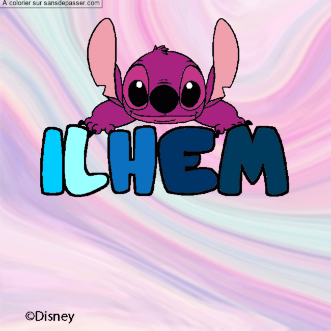 Coloriage Coloriage pr&eacute;nom ILHEM - d&eacute;cor Stitch par un invit&eacute;