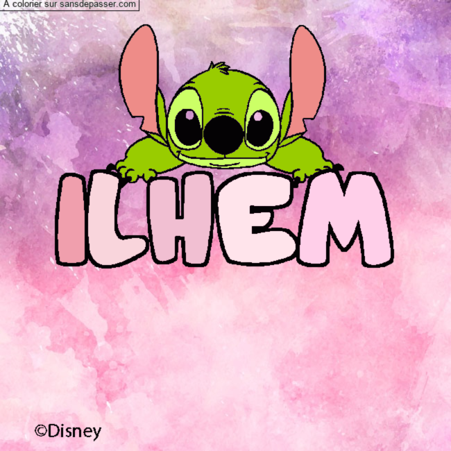 Coloriage Coloriage pr&eacute;nom ILHEM - d&eacute;cor Stitch par un invit&eacute;