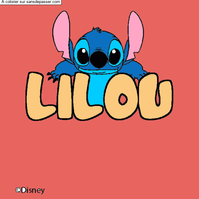 Coloriage pr&eacute;nom LILOU - d&eacute;cor Stitch par Lalilo