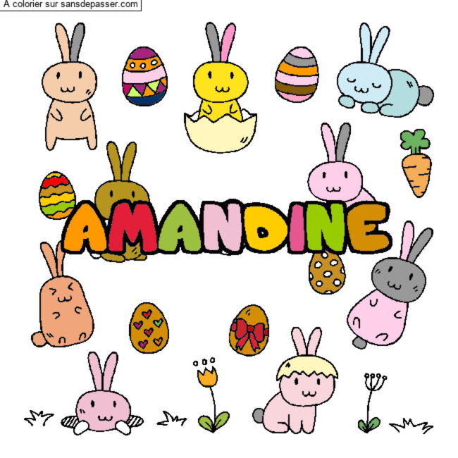 Coloriage Coloriage pr&eacute;nom AMANDINE - d&eacute;cor Paques par Clarou