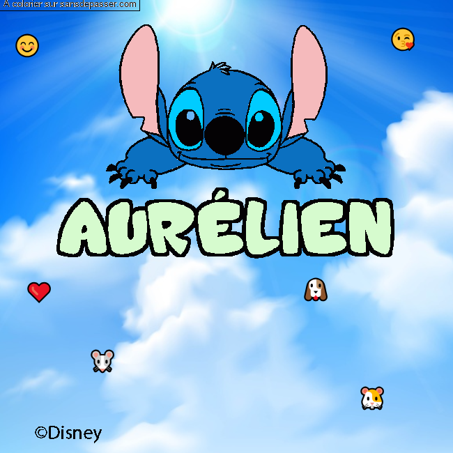 Coloriage pr&eacute;nom AUR&Eacute;LIEN - d&eacute;cor Stitch par un invit&eacute;
