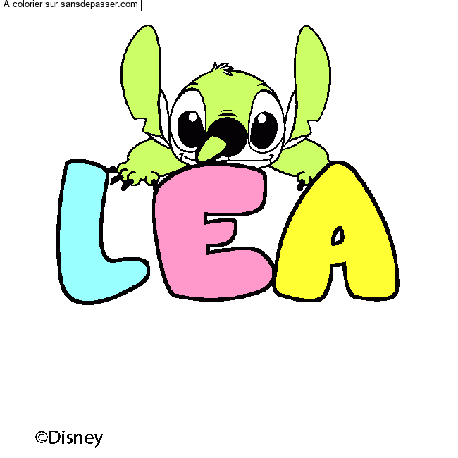 Coloriage pr&eacute;nom L&Eacute;A - d&eacute;cor Stitch par un invit&eacute;