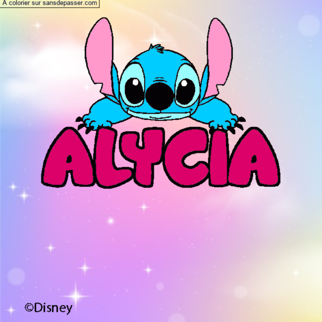 Coloriage pr&eacute;nom ALYCIA - d&eacute;cor Stitch par un invit&eacute;