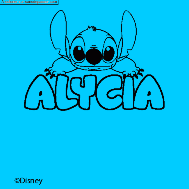 Coloriage pr&eacute;nom ALYCIA - d&eacute;cor Stitch par un invit&eacute;