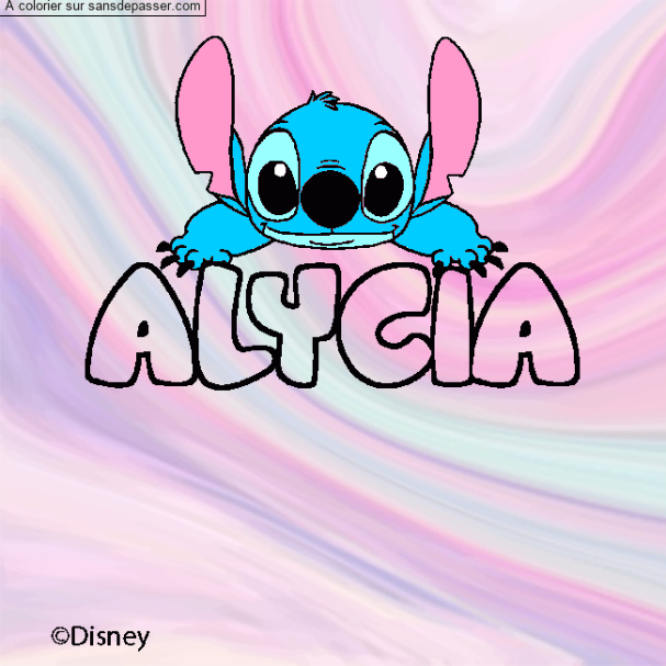 Coloriage pr&eacute;nom ALYCIA - d&eacute;cor Stitch par un invit&eacute;