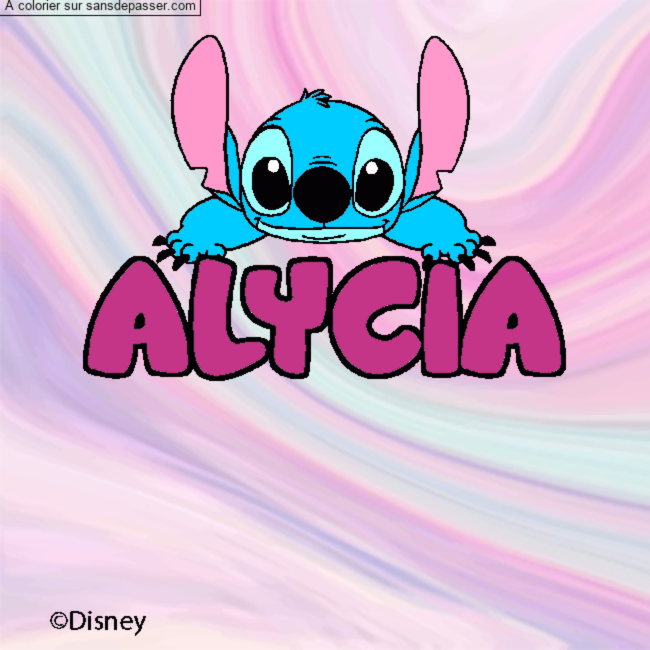 Coloriage pr&eacute;nom ALYCIA - d&eacute;cor Stitch par un invit&eacute;