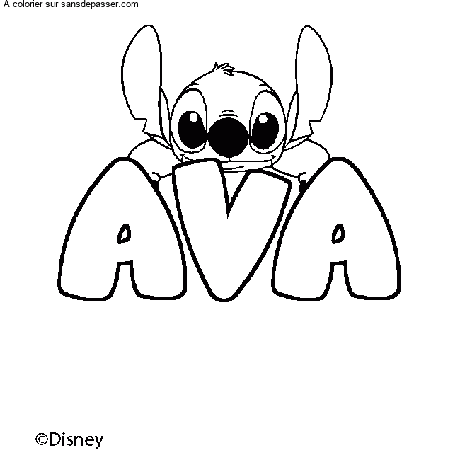 Coloriage Coloriage pr&eacute;nom AVA - d&eacute;cor Stitch par un invit&eacute;